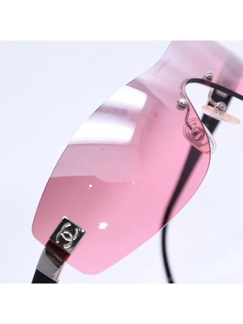 Chanel Rimless Shield Sunglasses Eyewear 120 CC Logo Pink Black